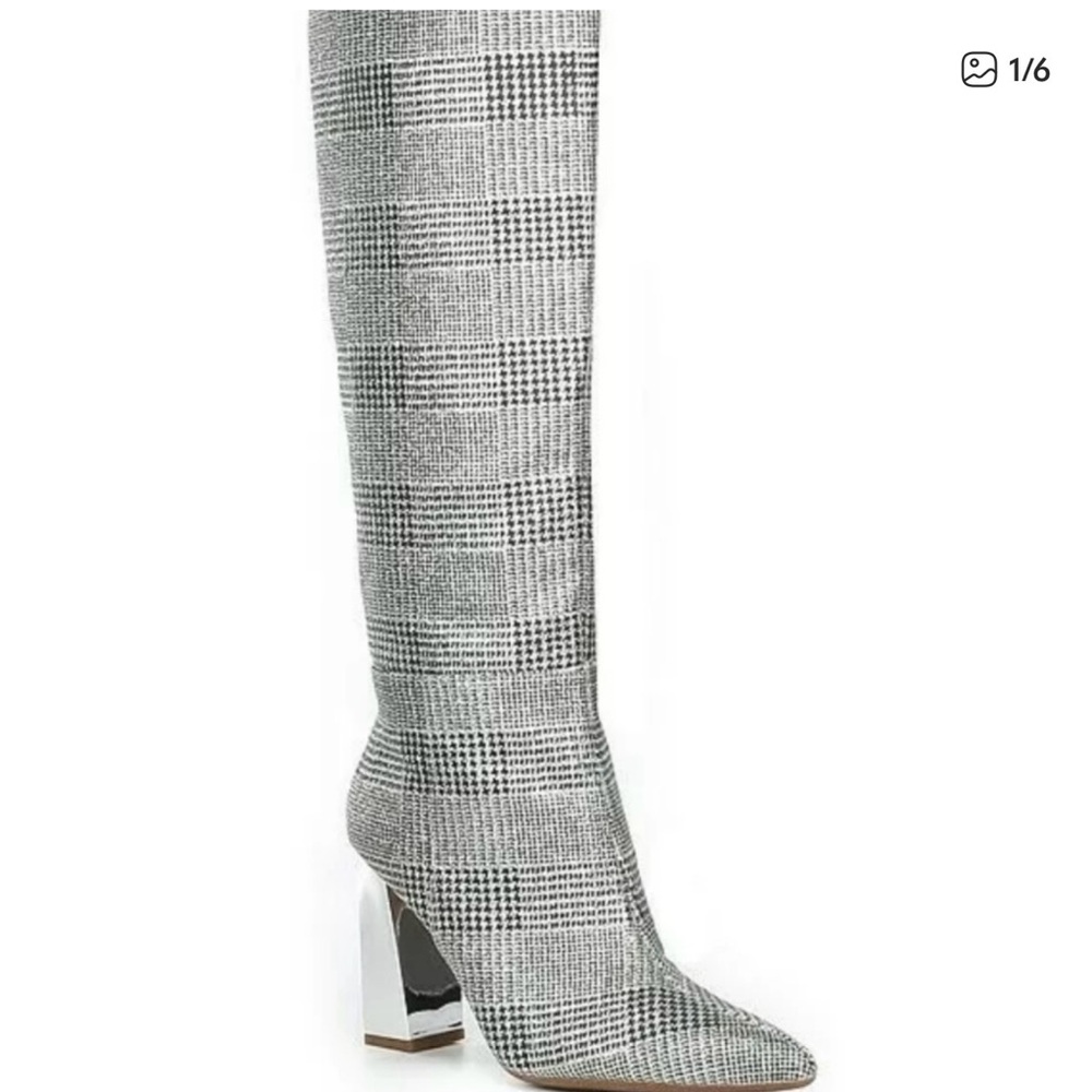 Gianni Bini Black and White Plaid Heeled Boots